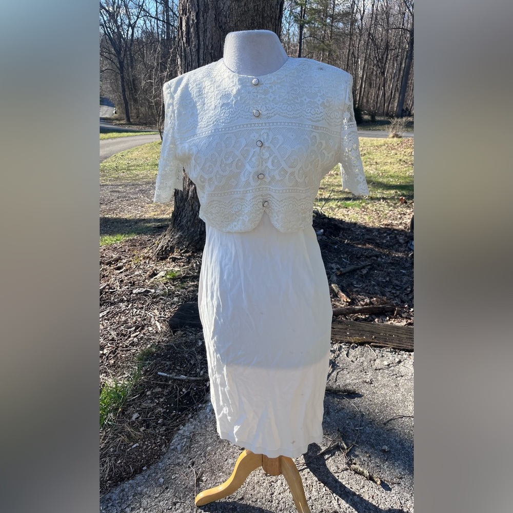LENI LENI VINTAGE WHITE LACE DRESS WITH LACE 10P